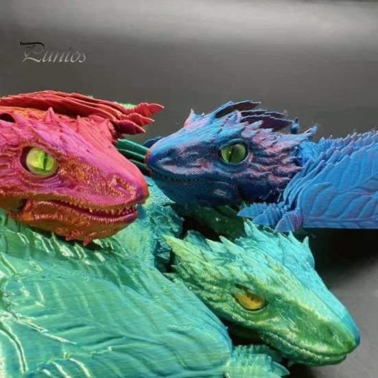 3D Printed Feather Dragon Figurine Movable Joints Flying Dragon Figure Articulated Winged Dragon Model Toy Home Office Desktop Decoration Ornament