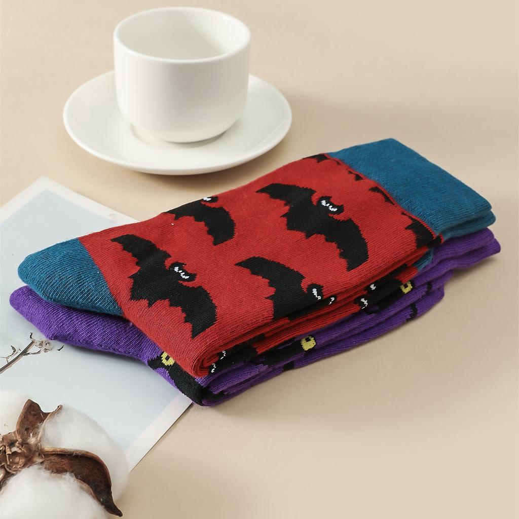 2 Paar Damen Herren Socken Krähe Fledermaus Muster Crew Halloween Socken Herbst Winter Mode Jacquard Schick Trendy Unisex Socken Los