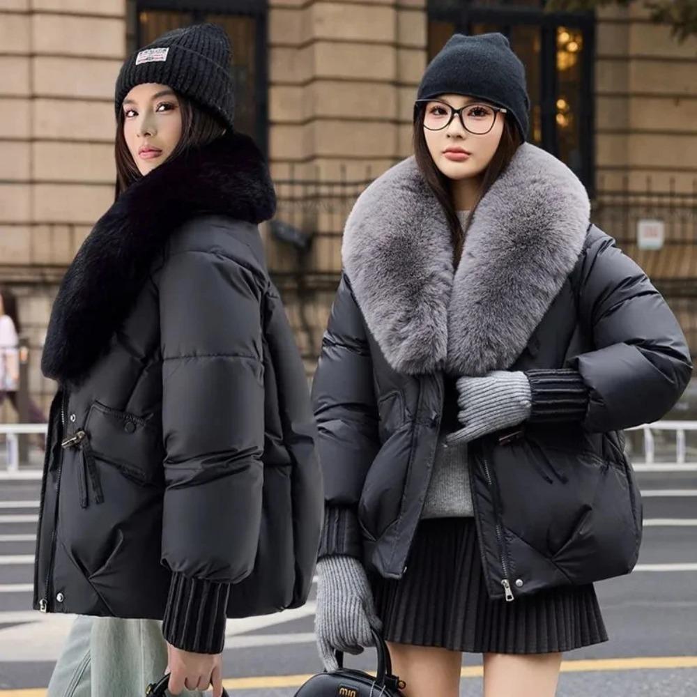 Veste d'hiver épaisse en coton avec grand col en fourrure pour femme, manteau ample type pain, manteau en coton pour femme, vêtements d'extérieur d'hiver