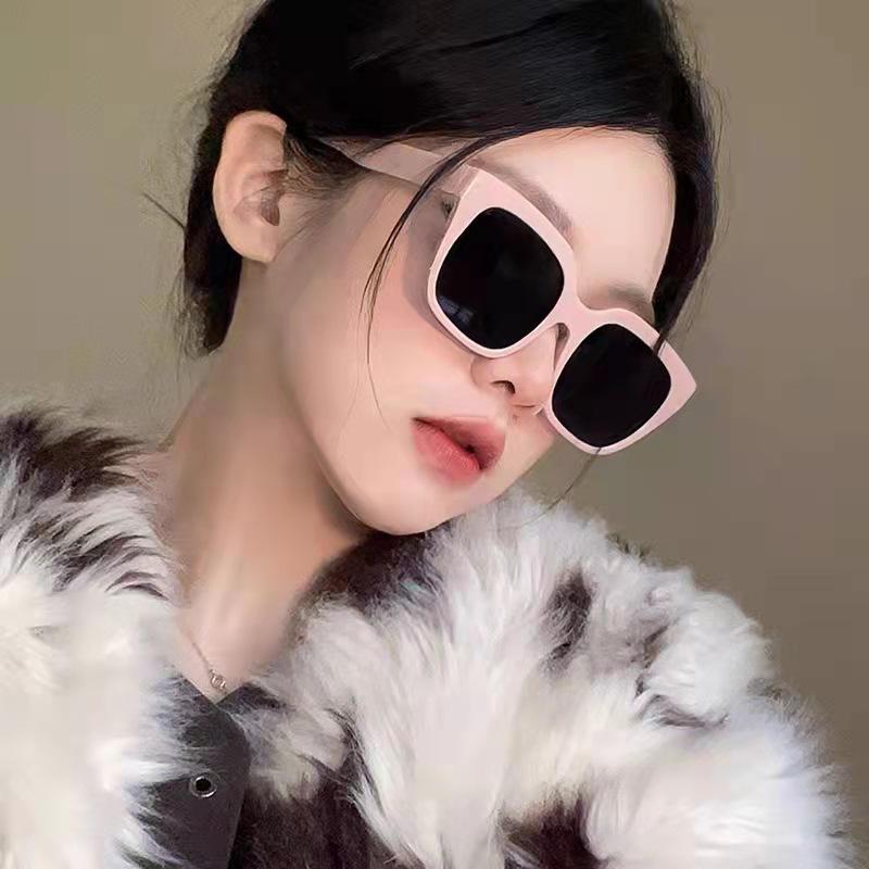High-end Women's Pink Large Square Frame Sunglasses with Prescription Option.
