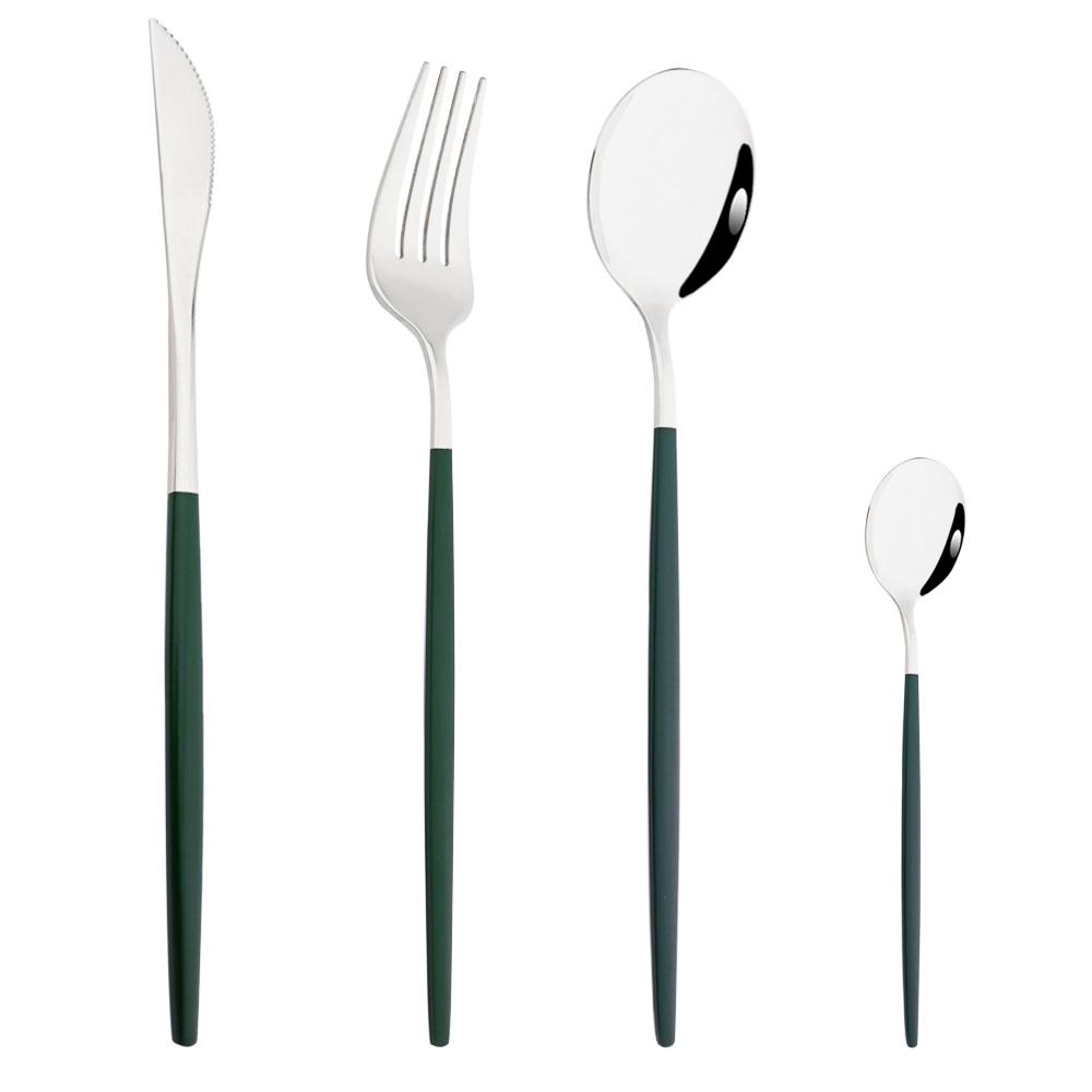 Drmfiy Pink Silver Stainless Steel Dinnerware Set Fork Knife Soup Ice Spoon Cutlery Set Western Flatware Kitchen Silverware Set