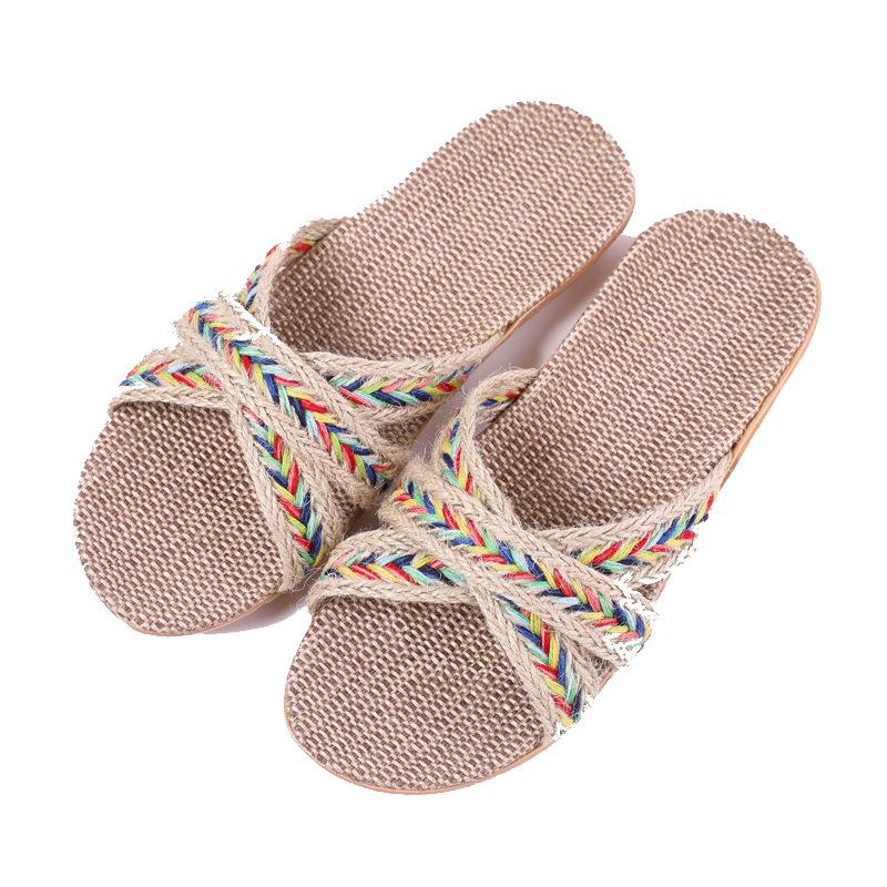 Fashion Women Indoor Slippers Home Flax Slides Summer Flat Shoes Woman House Floor Slippers Breathable Lovers Bedroom Shoes SH061202