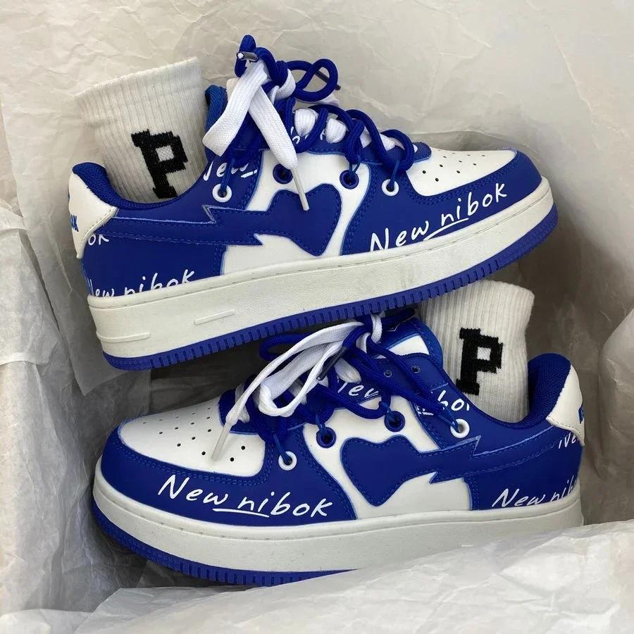 Women Trendy Sneakers Mixed Color Lace-up Thick-soled Casual Shoes Non-slip Women Shoes Round Toe Women Board Shoes