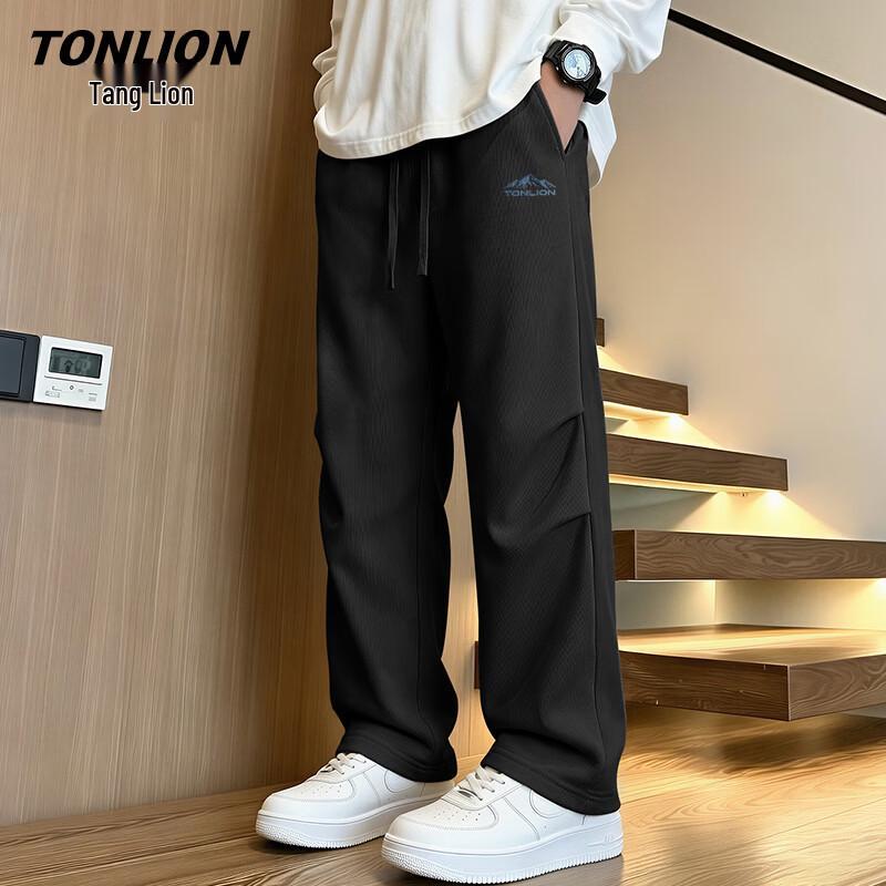 TonLion Men's Casual Wide-Leg Chenille Trousers