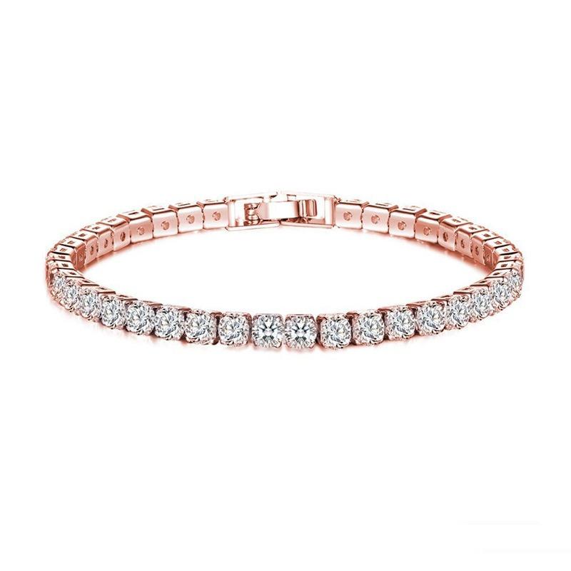 A Row, Two Rows, Three Rows of Diamond-zirconia Couple Bracelets. Fashionable Jewelry Gift. A row of rose gold plated