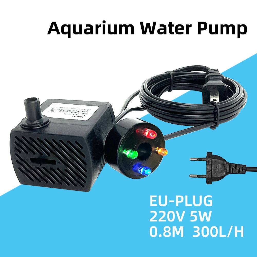 

3Вт/5Вт Регулируемый поток Микро Ультра-тихий Погружной Насос для фонтана Аквариумный Водяной Насос Для Аквариума Сада С Четырехцветной Лампой EU 5w with light