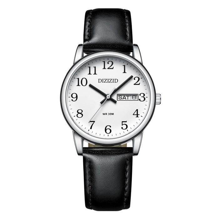 DIZIZID Men s Analog Watch Waterproof Leather Band (White_B)