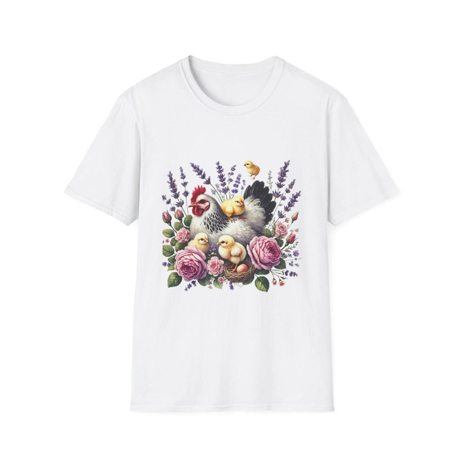 Charming Chicken Floral T-Shirt, Spring Apparel, Farmhouse Style, Gift for XL