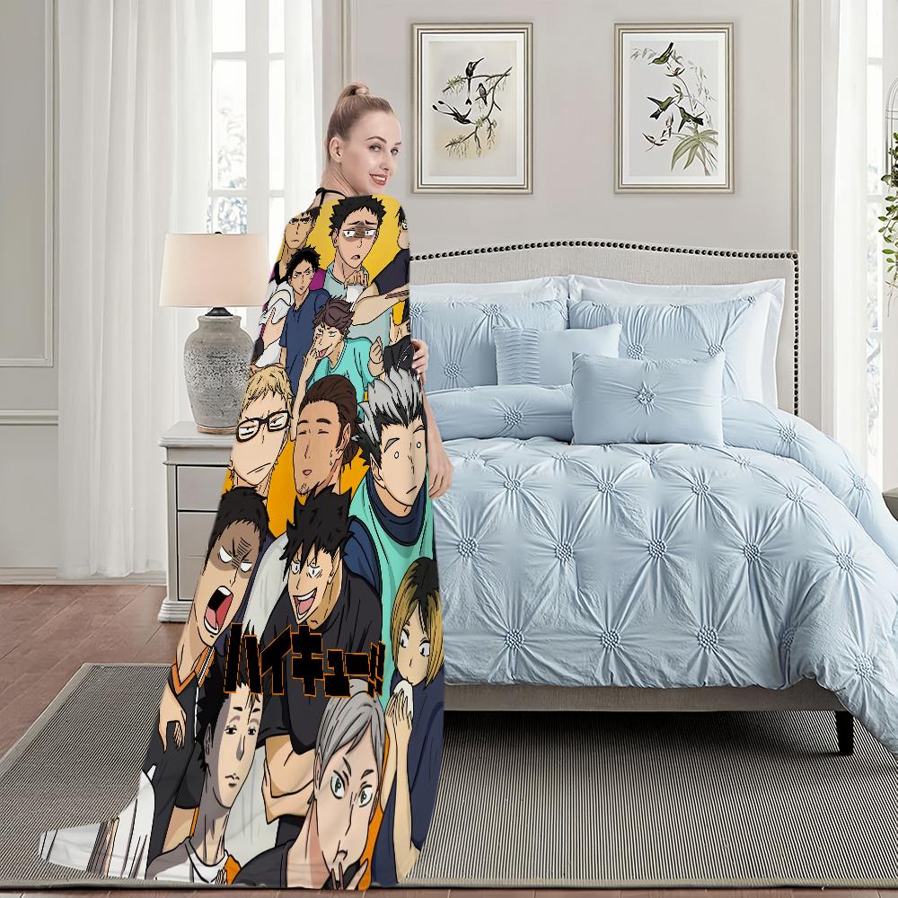 Anime H-Haikyuu Cool Baseball Blanket Plush Nap Sofa Rug for Living Room Warm Office Bedroom Birthday Home Travel Kid Gifts