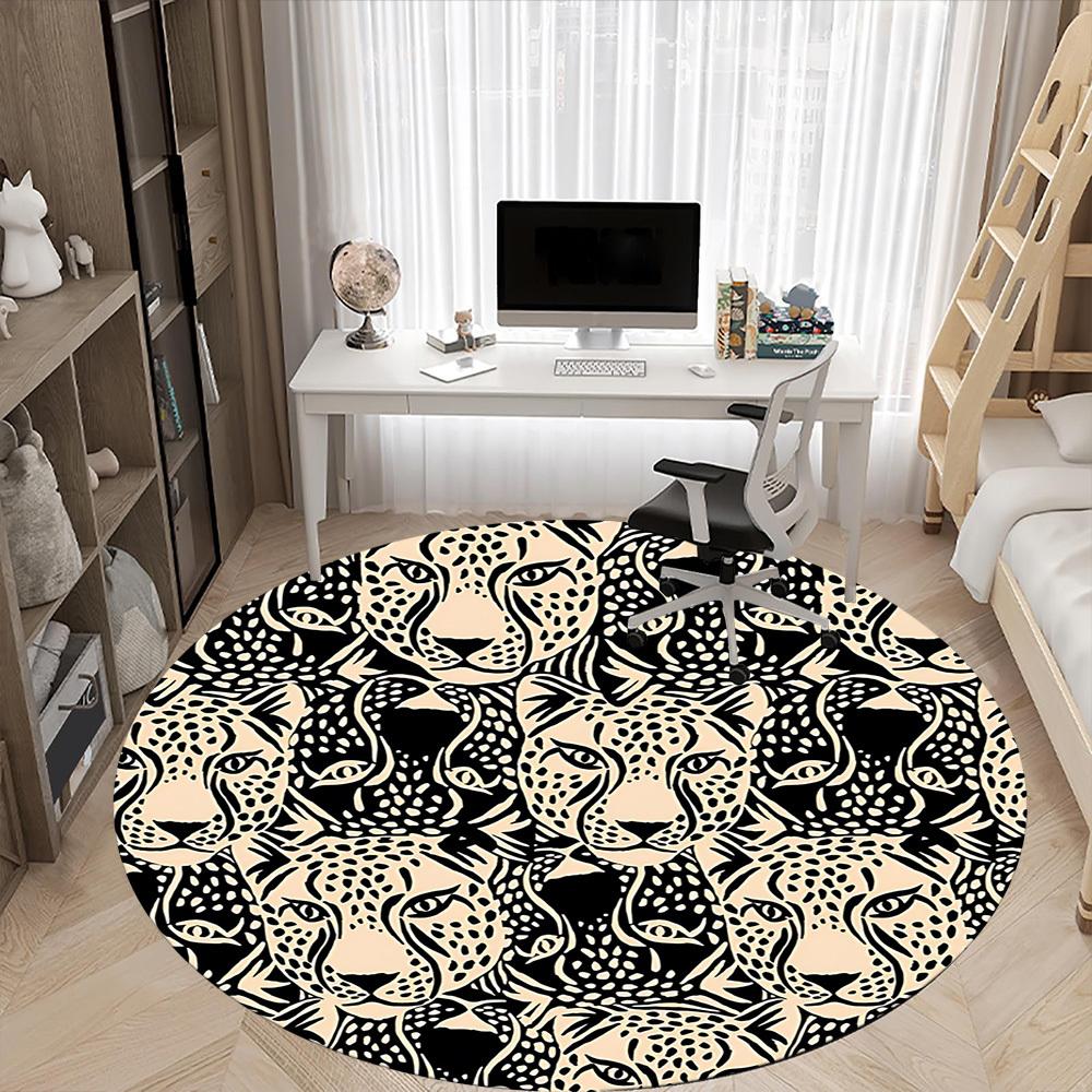 1pc Leopard Pattern Office Round Area Rug, Indoor Mat Suitable For Office, Under Office Chairs Bedroom Living Room Home Decor, Room Deco 099