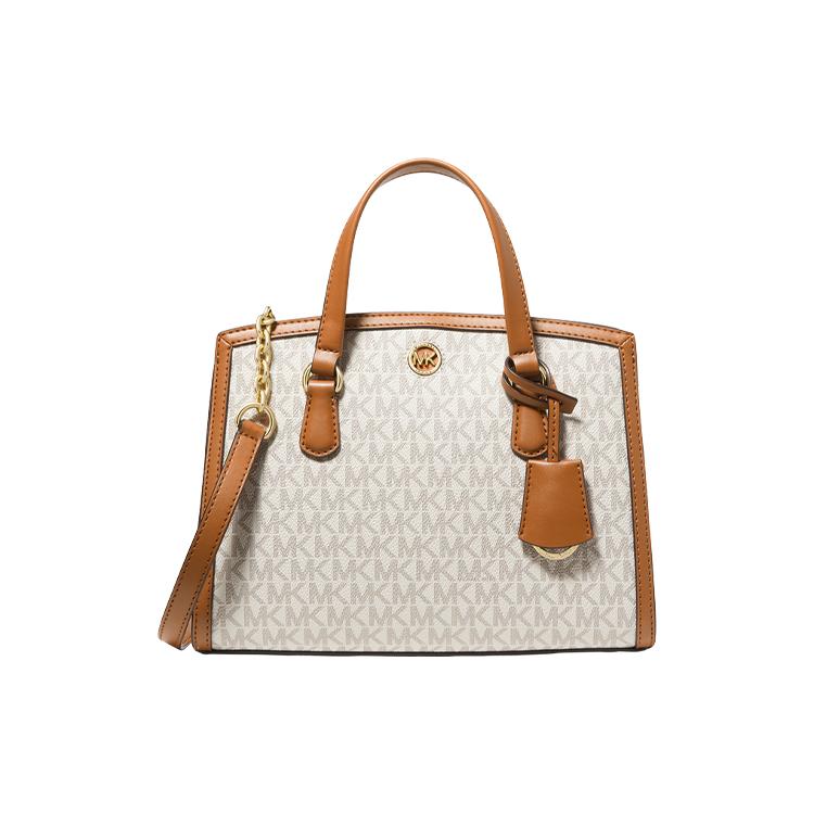New MICHAEL KORS Chantal Artificial Leather Shoulder Bag, Handbag Small Women's Vanilla White/Acorn Brown 30F2G7CM1B-149