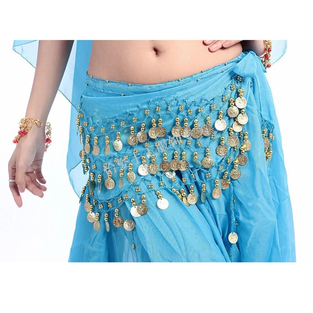 Lady Women Belly Dance Hip Scarf Accessories 3 Row Belt Skirt With Gold Bellydance Tone Coins Waist Chain Wrap Adult Dance Wear