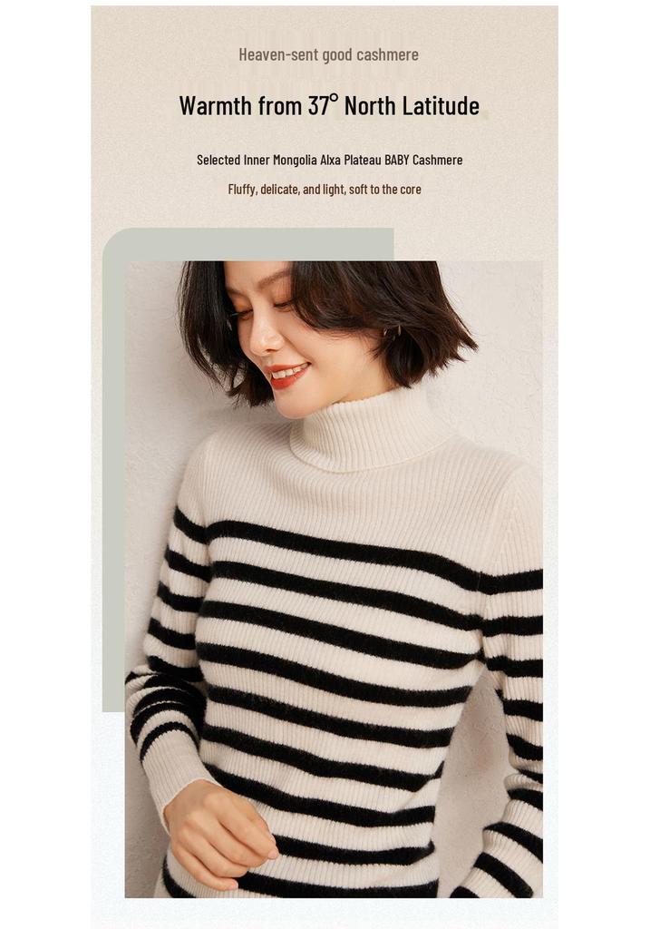 Lekasha Women's European-Style Cashmere Striped Knit Sweater - Long-Sleeved Autumn/Winter Pullover