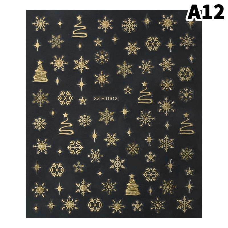 1Sheet Gold 3D Christmas Nail Foil Stickers Sparkling Snowflake Christmas Tree Snow Globe Snowflake Nail Slider Nail Stickers
