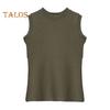 Women's Tank Top Sleeveless Cotton High Neck Crop Top Ribbed Slim Fit Basic Shirt Spring Summer Casual Outfit