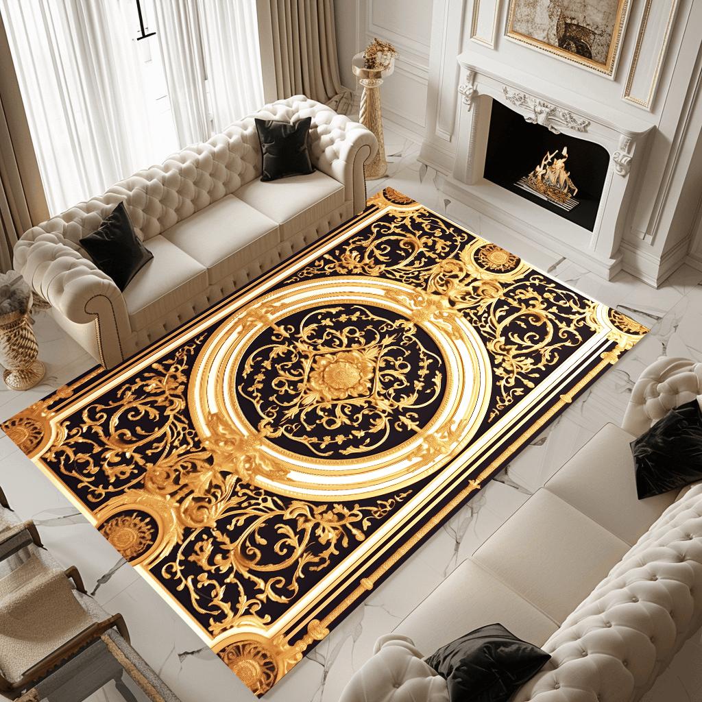 European Gorgeous Golden Carpet Living Room Luxury Decoration Sofa Side Anti-slip Rugs for Bedroom Cloakroom Floor Mats Washable