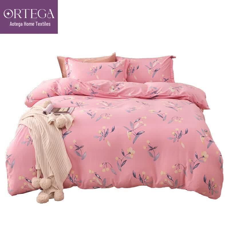 ORTEGA Pure Cotton Flannel 4-Piece Bedding Set 200x230cm Duvet Cover (Flat Sheet)