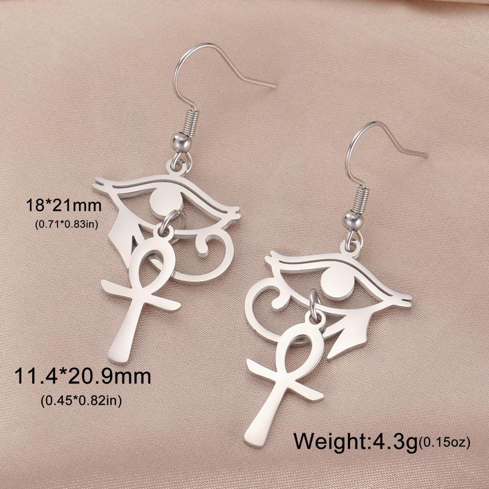 Dawapara Antike Ägyptische Symbol Ohrringe Auge des Horus und Ankh Kreuz Hieroglyphisches Ideogramm Schutz Amulett Edelstahl