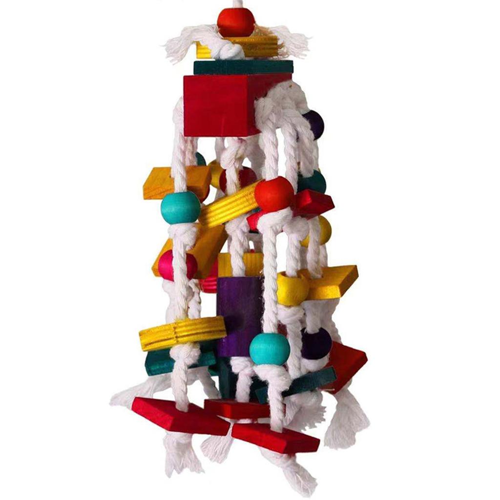 Multicolored Natural Wooden Blocks Chewing Toys Parrot Cage Bite Toy for Large Medium Macaws African Greys Cockatoos