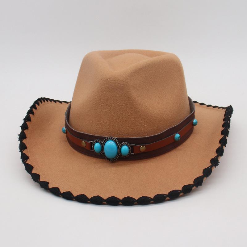 Fashion And Simple Ethnic Style Jazz Hat Men'S And Women'S Hat Cross-Border Wholesale Cowboy Hat Tibetan Vacation Hemming Top Hat