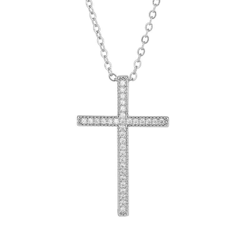 White Gold Plated Cross Pendant Necklace - Tarnish Resistant, Micro-Set Jewelry, Christmas Gift