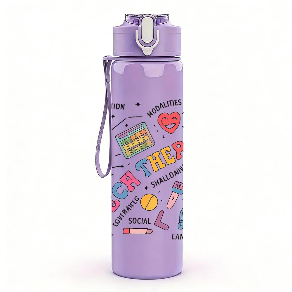 1PC Back To School Stationery Print 750ml Color Plastic Sports Water Bottle Leakproof Flip Straw Lid Suitable for Sports Office Home Use