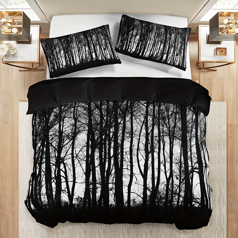 3pcs Black Tree Forest Duvet Cover Set Bedding Set Pillowcases No Filling High-Definition Print Queen King Size for Home Bedroom