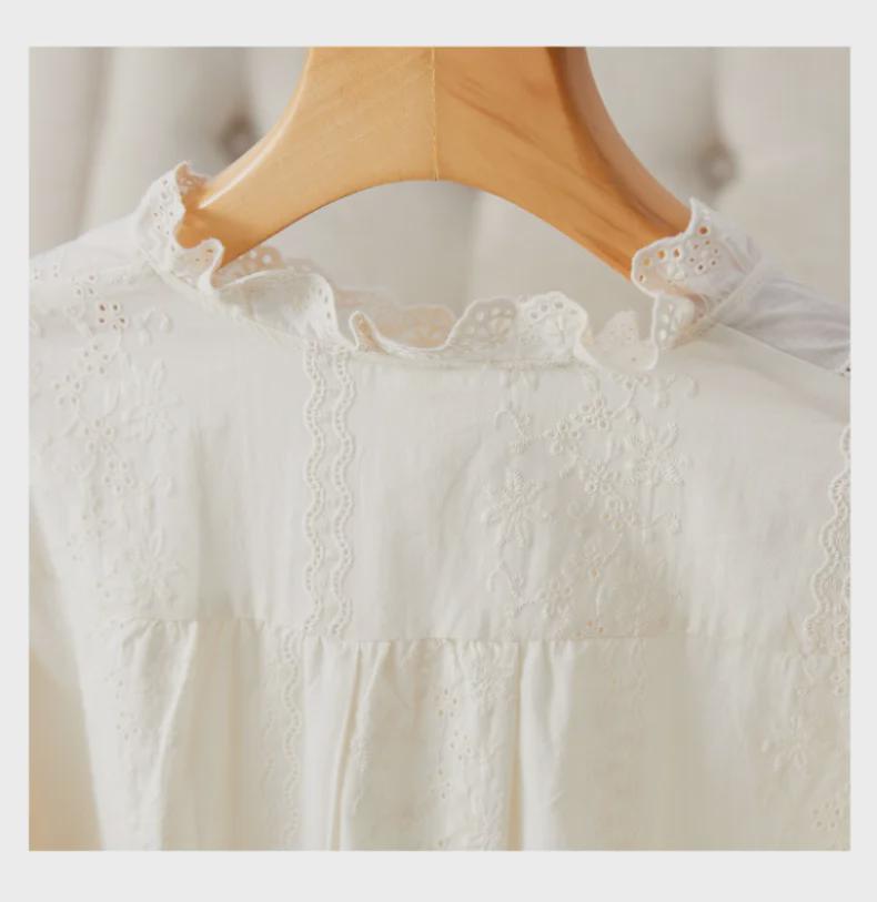 Aprikosenfarbenes, langärmliges, besticktes Damenhemd aus reiner Baumwolle – Neues Design für Frühjahr 2025