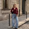 Women's V-Neck Tie-Up Knit Crossover Top