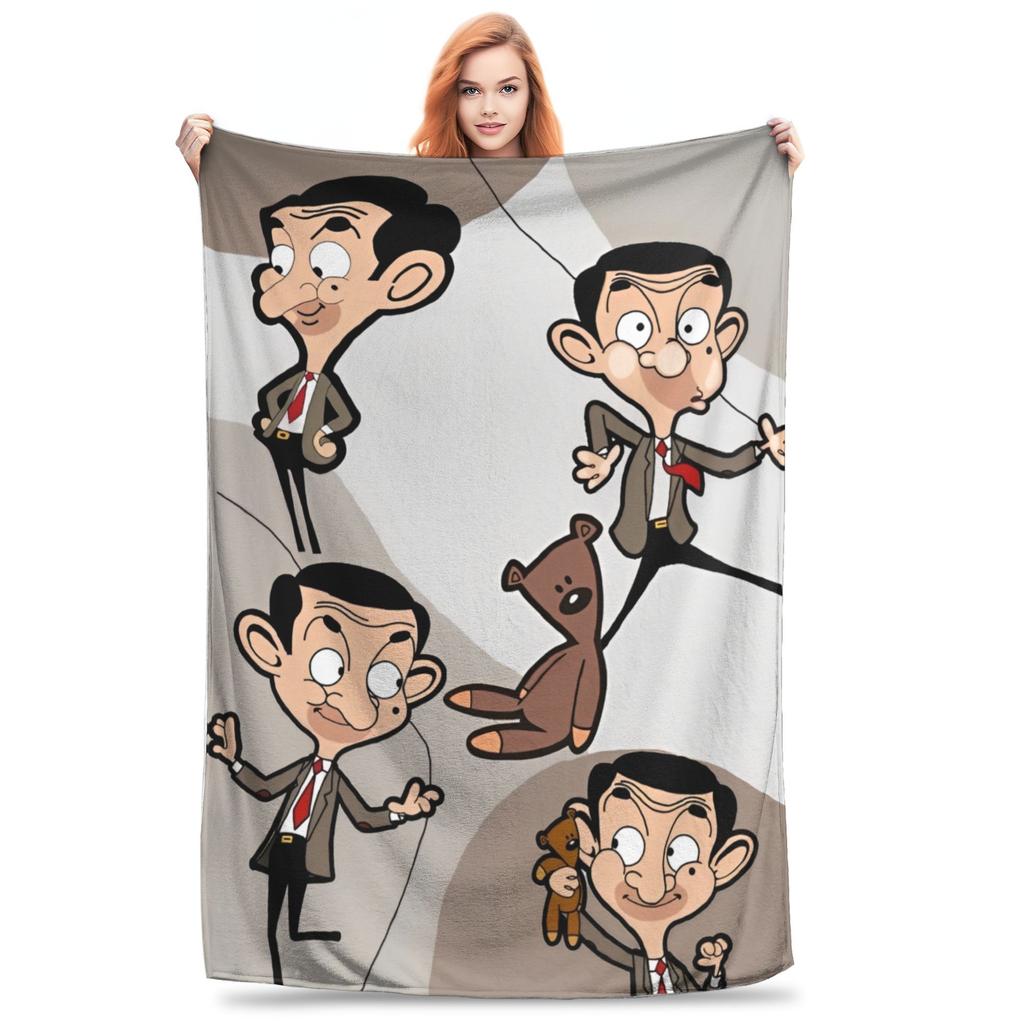Mr Beans Cartoon Blankets  Plush Funny Warm Throw Blanket for Home Restaurant Spring Autumn,