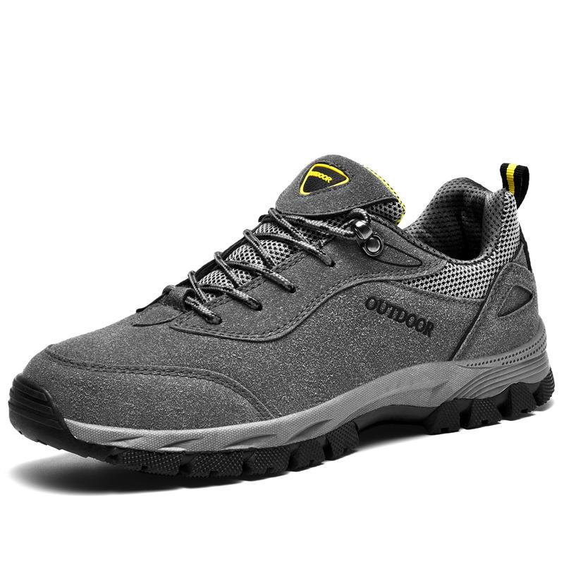 Men Hiking Shoes Suede Leather Outdoor Sports Comfort Breathe Walking Footwear Wear-resistant Rubber Outsole Trekking Sneakers