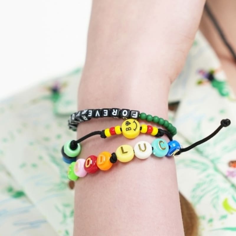 BONBEAU Black Cube Initial Color Ball Bracelet