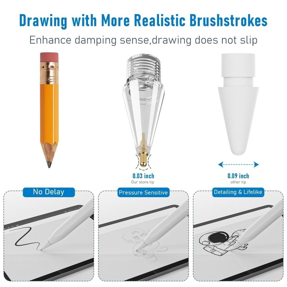 6PCS/Set Wear-Resistant Mixed Pen Tip Set No Delay Continuous Touch Replacement Pencil Tips for Apple Pencil 1/2 USB-C Pro