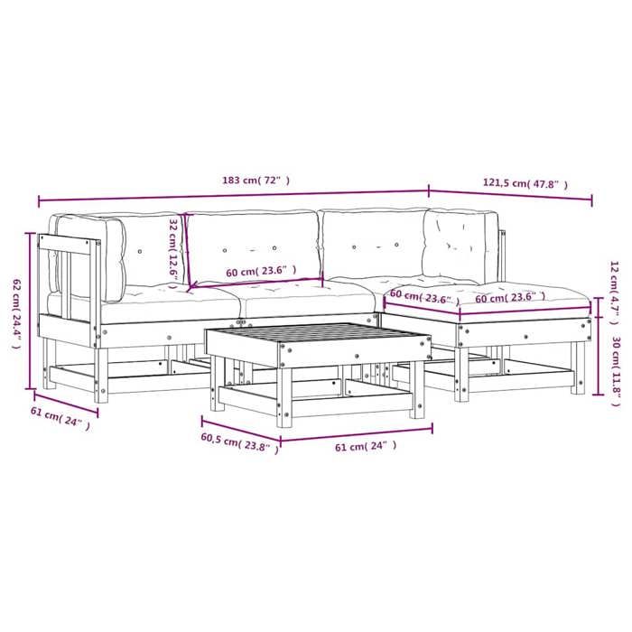 VidaXL Salon de jardin 5 pcs avec coussins bois de pin imprégné 3185793