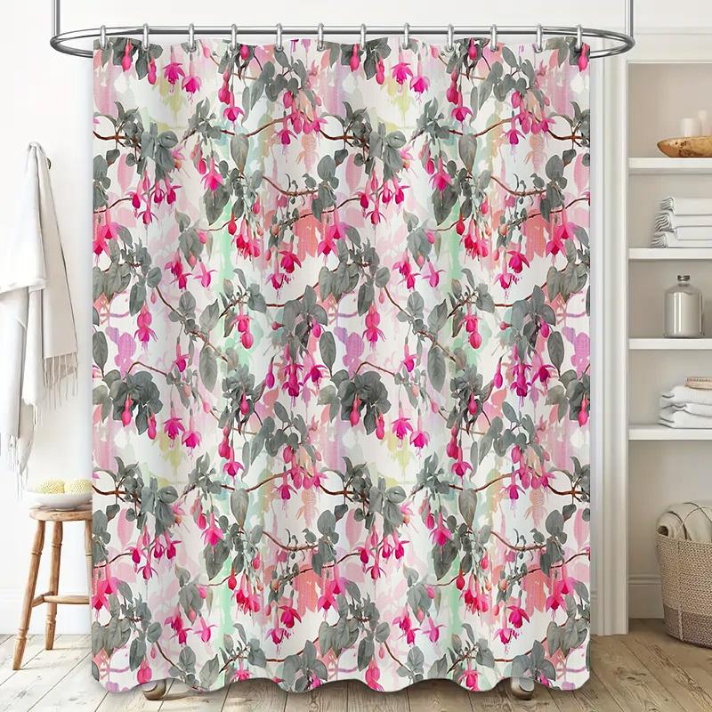 Floral Shower Curtain Botanical Flower Pattern Bathroom Decor Waterproof Fabric Washable Vintage Aesthetic Home Textile