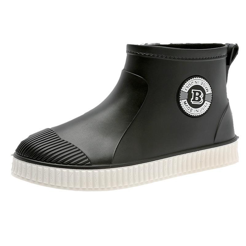 Rain shoes men's and women's short non-slip and waterproof fashion rain boots fleece thermal rubber shoes kitchen work short water shoes