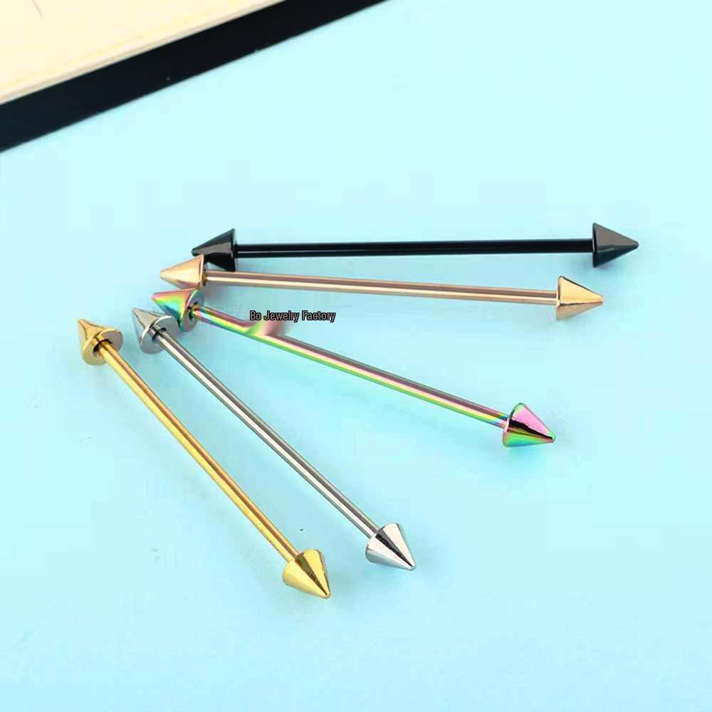Stainless Steel Cone Stud Earrings with Long Rod - Simple European & American Style Body Piercing Jewelry