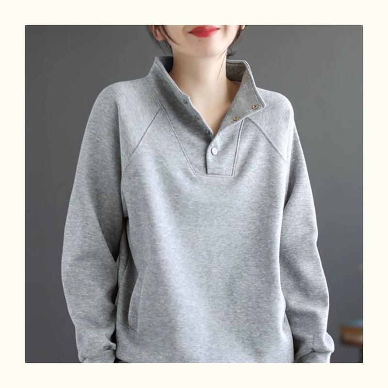Lapel Commuter Design Pullover Sweatshirt for Women Spring and Autumn New Style Loose Retro Slim Top