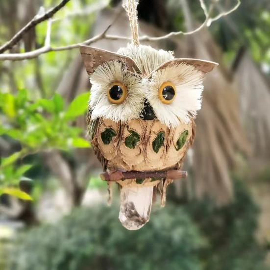 Sova závěsná dekorace Ručně vyráběná slámová sova přívěsek Rustikální závěsná sova ozdoba pro svátek Statek Domov Dekorace na párty