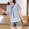 Navava Women Seersucker STripe Ribbon Neck ShorT Sleeve T shirT nT2728