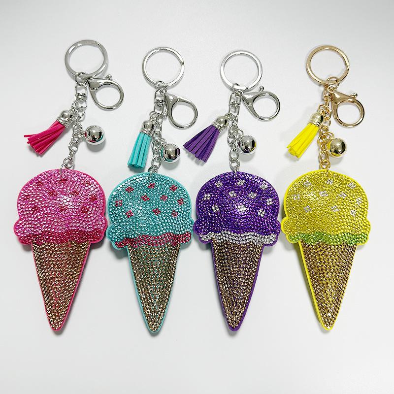 Rhinestone Ice Cream Keychain with Tassel - Fashionable Car and Bag Ornament