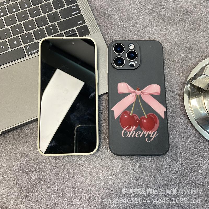 Pink Cherry for iPhone15 Mobile Phone Case 14PROMAX All-inclusive 13/11 Anti-drop 16/15 Protective Case 17