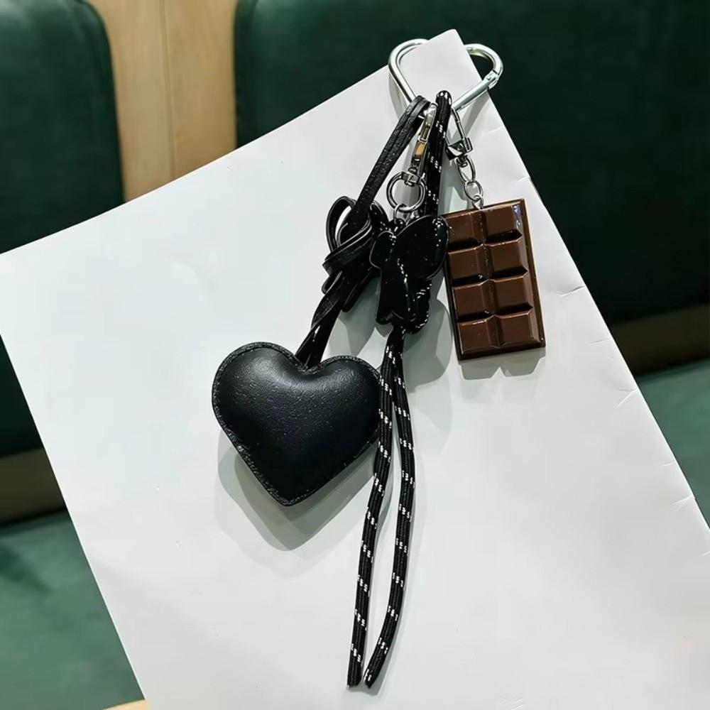 Acrylic Chocolate Ornament Heart Leather Keychain Bag Braided Cord Bow Design Backpack Pendant Tassel Love Heart Lanyard