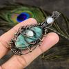 Natural Amazonite, Moonstone Gemstone Copper Wire Wrap Pendant 3.31" i2h52