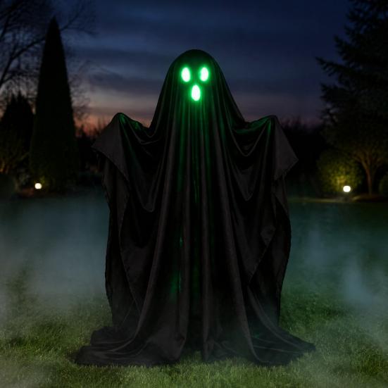Lawn Ghost Decorations Halloween Light Up Decoration, Lighted Spooky with String Light, Standing Black for Outdoor Garden Yard Porch Decor