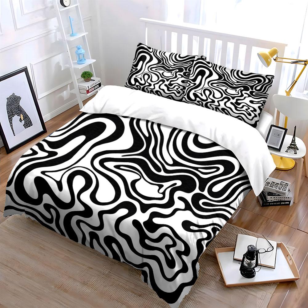 Abstract Black White Pattern Decor Multiple Sizes Kid'S And Adults' Bedroom Exquisite 3Pc Bedding Set, Gift