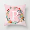 Pink Decorative Pillow Cover 26 Letters In A Wreath Background Pillowcase For Home Decorative Alphabet Cushion Cover 45X45Cm