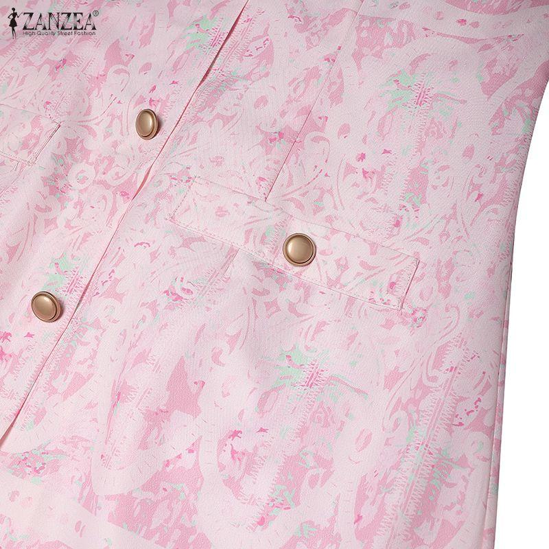 ZANZEA Women Elegant Print Casual V-Neck Summer Short Sleeve Dress