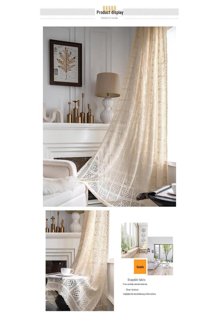 Bu Papa Curtain: Light-Permeable Hollow Crochet Patchwork Floor-to-Ceiling Bay Window Gauze, American Style