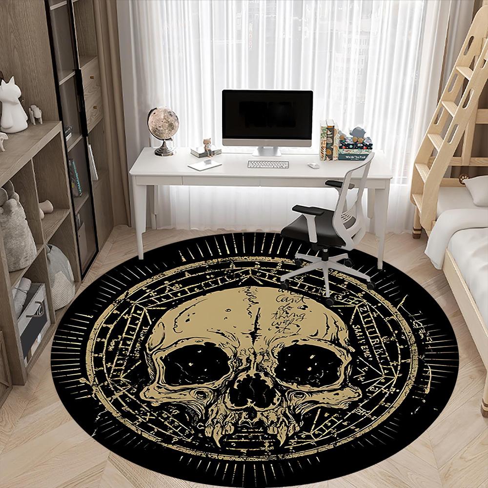 1pc Skull Mandala Office Round Area Rug, Under Office Chairs Bedroom Living Room Home Decor, Room Deco